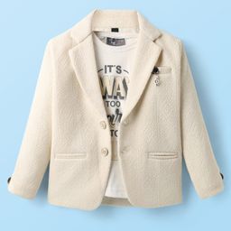 Dapper Dudes Full Sleeves Textured Blazer With Typography Printed Tee - Off White-image-30