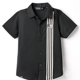 Ruff Knit Half Sleeves Shirt With Stripes - Black-image-44