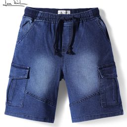 Arias Cotton Woven Washed Shorts With Cargo Pockets - Blue-image-19