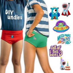 THE COVER UP PROJECT Modal Knit Pack Of 2 Solid Briefs With Space Theme Iron Prints - Red & Green-image-90
