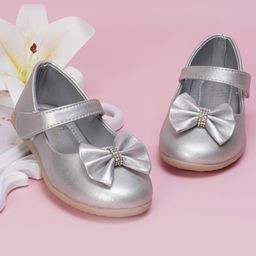 Neska Moda Stones Embellished Bow Applique Detailed Marie Jane Ballerinas - Silver-image-39