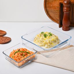 Von Casa Serving Dish Set ,1500 ml & 500 ml ,Borosilicate Glass ,Square Shape-image-48