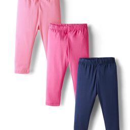 Babyhug Cotton Lycra Knit Full Length Solid Color Leggings With Stretch Pack of 3 - Pink & Navy Blue-picture-13