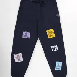 Kiddopanti Fleece Knit Traveller Text & Travel Theme Printed Track Pants - Navy-picture-21