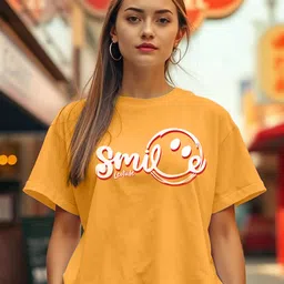 Leotude Women Typography Printed Round Neck Cotton Oversized T-shirt-image-71