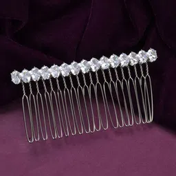 Voylla Rhodium-Plated Stones Studded Royal Romance Blossom Comb Pin Hair Accessories-image-69