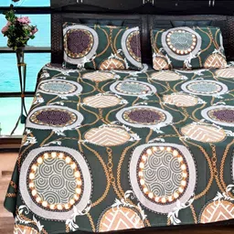 V.R.ENTERPRISES Green & Yellow Floral 300 TC King Bedsheet with 2 Pillow Covers-image-17