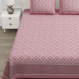 ATARAH Pink & White Ethnic Motifs 144 TC Queen Bedsheet with 2 Pillow Covers-picture-29