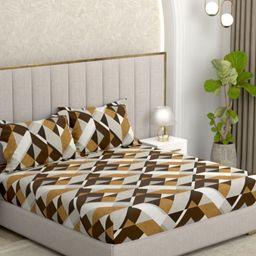 Pure Decor Brown & Grey Geometric 260 TC King Bedsheet with 2 Pillow Covers-image-88
