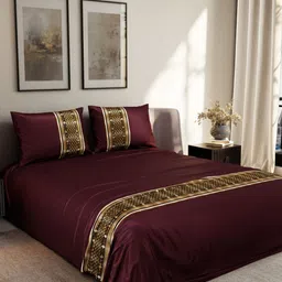 Stoa Paris Maroon 300 TC Super King Bedsheet with 2 Pillow Covers-image-78