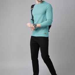 Roadster Men Sea GreenWaffle Texture T-shirt-image-10