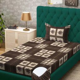 Klotthe Brown 300 TC Polycotton Single Elastic Book Fold Bedsheet with Pillow Cover-image-28