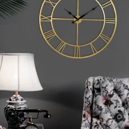 Aapno Rajasthan Sleek Gold Metal Wall Clock-20