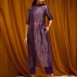 Pink Fort Purple Silk Striped Straight Kurta-image-61