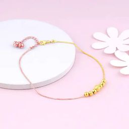 GIVA 92.5 Sterling Silver Rose Gold and Golden Classic Beaded Single Anklet-image-51