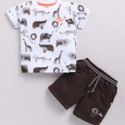 UNO KIDS Boys Brown & White Printed Top & Short sets-picture-7