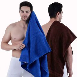 Dollar Royal Blue & Brown 400 GSM 100% Cotton Bath Towels - Set of 2-46
