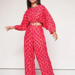 Global Desi Red Printed Top With Pants-image-43