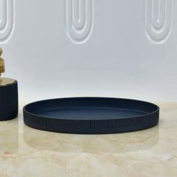 @home Grey Resin Fluted Design Oval Decorative Platter-image-42