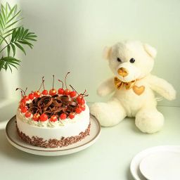 Black Forest Cake With White Teddy Combo-7