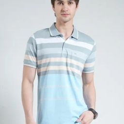Monte Carlo Blue Regular Fit Striped T-Shirt-image-90