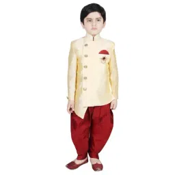 SG Yuvraj Kids Beige & Red Solid Sherwani with Pyjama-picture-10