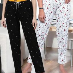 Kryptic off White & Black Cotton Relaxed Fit Printed Lounge Pant - Pack of 2-image-84