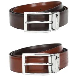 Louis Philippe Brown & Black Leather Solid Reversible Belt for Men-image-76