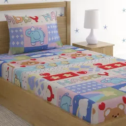 HOSTA HOMES Multicolor Glace Cotton 220 TC Bed Sheet with 1 Pillow Cover-24