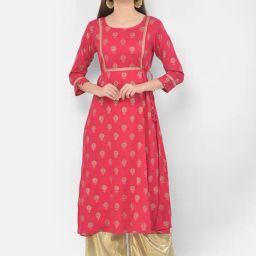 Span Dark Pink Printed A Line Kurta-image-55