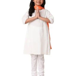 Fabindia White & Orange Printed 1 Kurta, 1 Churidar & 1 Dupatta-image-30
