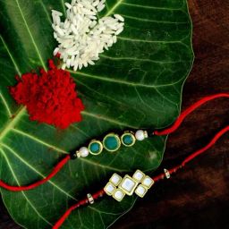 Karatcart Gold-Plated Kundan Rakhi with Roli Chawal & Greeting Card for Brother - Set of 2-41