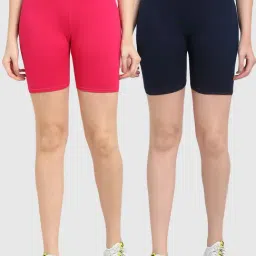 Gracit Pink & Navy Cotton Sports Shorts - Pack Of 2-image-45