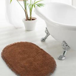 Saral Home Abstract Brown Cotton Shaggy Anti-Skid Bath Mat-image-79