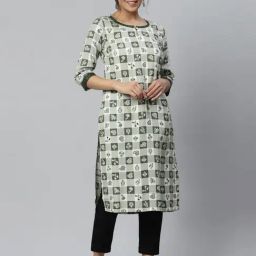 Aurelia Women Green Floral Print Rayon Kurta-image-4