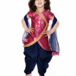 Saka Designs Kids Magenta & Navy Printed Kurta with Dhoti & Dupatta-image-34