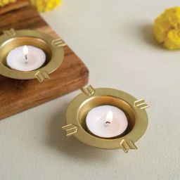 COPPRE Kolam Golden Brass Diwali Tealight - Set of 2-image-52