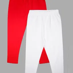 Kiddopanti Kids Red & White Solid Leggings (Pack Of 2)-4