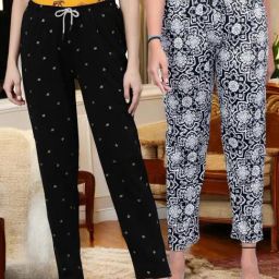Kryptic Black & Charcoal Cotton Relaxed Fit Printed Lounge Pant - Pack of 2-image-101