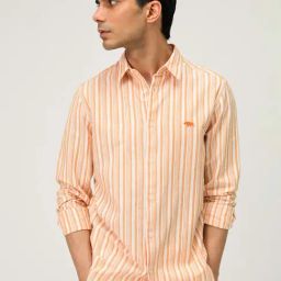 Andamen Orange Cotton Regular Fit Striped Shirt-picture-6