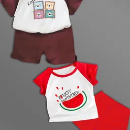HELPOM Kids Pack Of 2 Printed Round Neck T-shirt With Shorts-54
