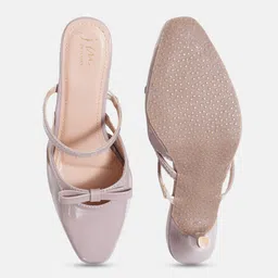 JM Looks Women's Kitten Heel Square Toe Open Back With Bow Stylish Comfortable Heel Mules image 5