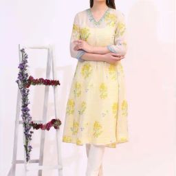 W for Woman White Floral Printed Sequined Kota Layered Kurta-image-19