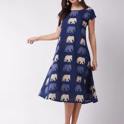 InWeave Women Blue Printed A-Line Dress-picture-45