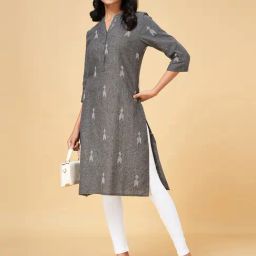 YU by Pantaloons Grey Cotton Woven Pattern Straight Kurta-image-31