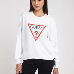 Guess White Print Full Sleeves Sweatshirt-image-81