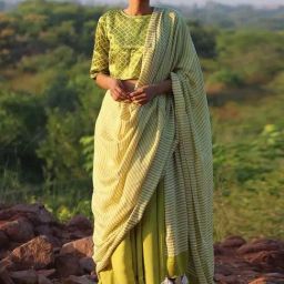 Chidiyaa Parrot Green Rang Block Printed Modal Silk Saree-image-89