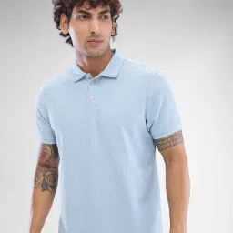 Spykar Blue Slim Fit Texture Polo T-Shirt-picture-13