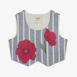 Utsa Kids by Westside Blue Floral Printed Cotton Blend Top-image-57