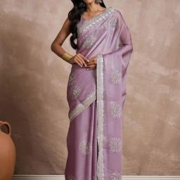 Saree Mall Lavendar Chiffon Embellished Saree with Blouse Piece-image-18